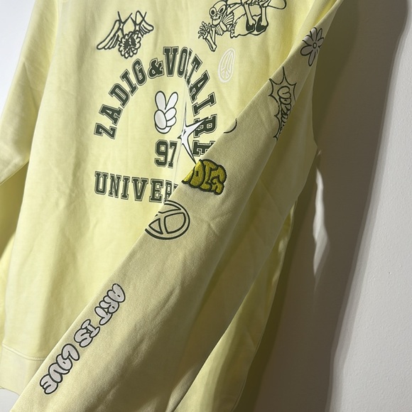 ZADIG & VOLTAIRE BUTTER YELLOW COTTON VARSITY SWEATSHIRT - Picture 7 of 9